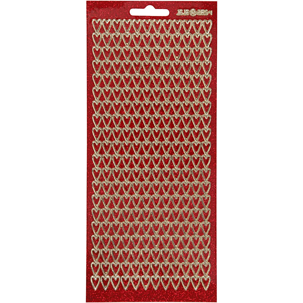 Creativ company stickers, hearts, sheet 10x23 cm, gold, red glitter, 1 sheet