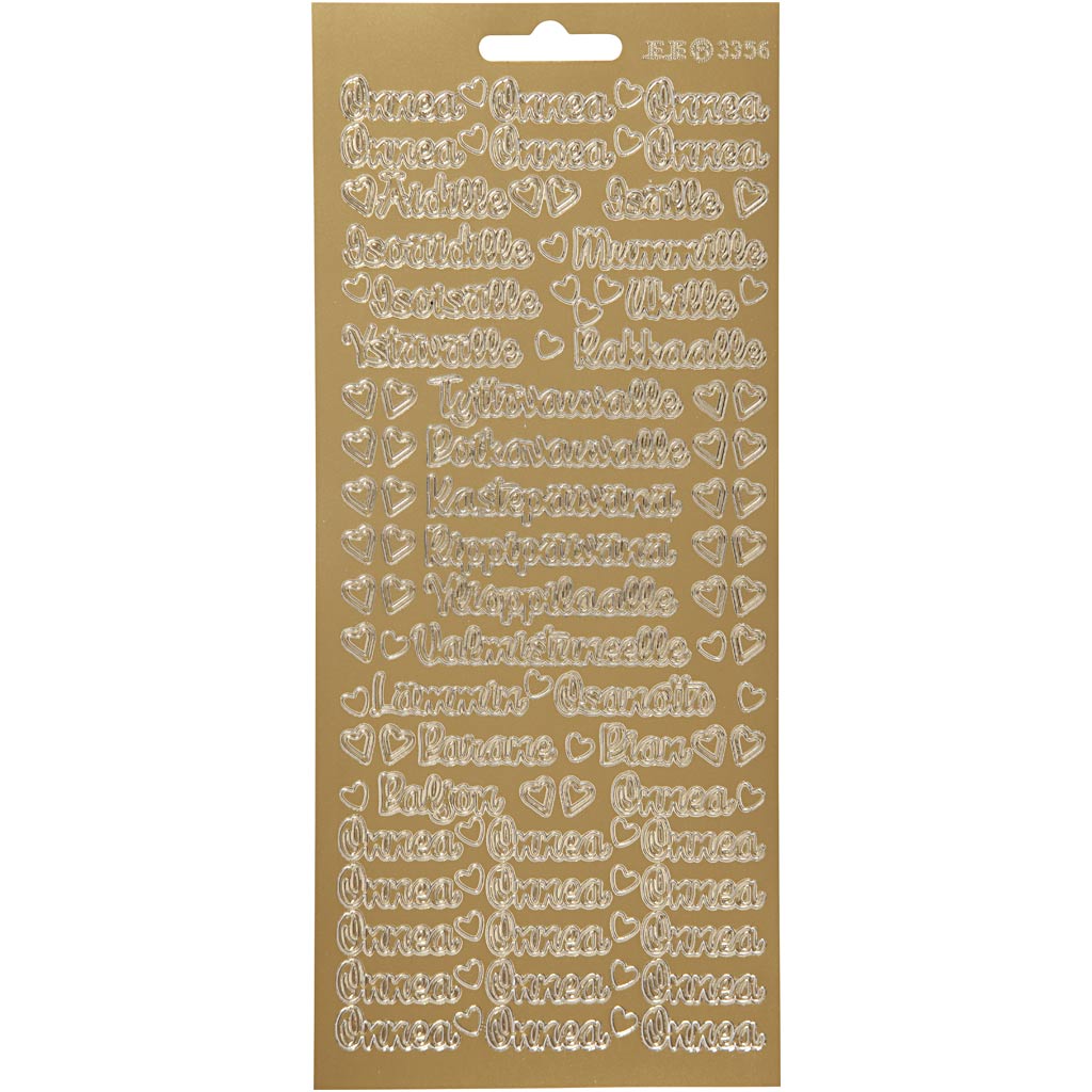 Creativ company stickers, onnea aidille, sheet 10x23 cm, gold, 1 sheet