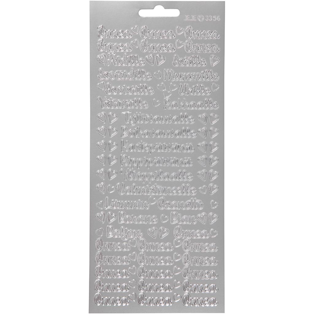 Creativ company stickers, onnea aidille, sheet 10x23 cm, silver, 1 sheet