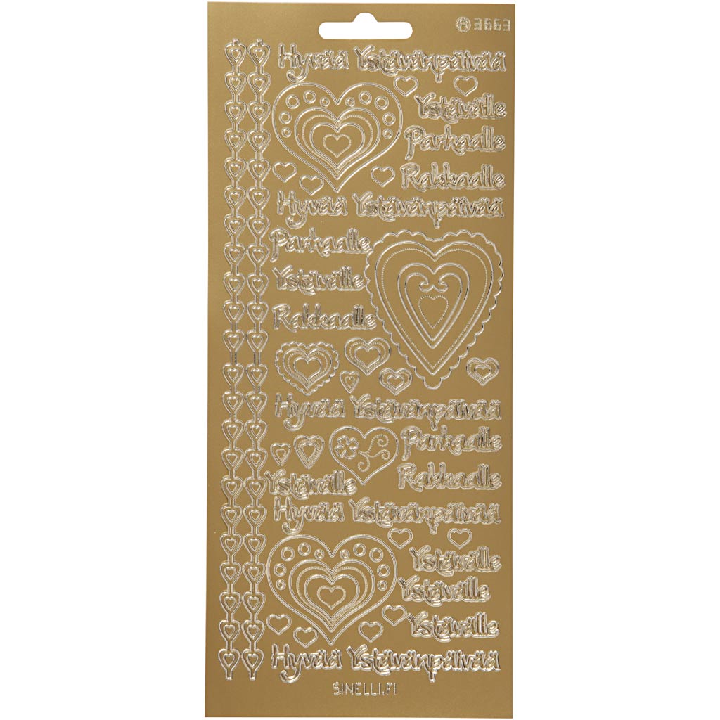 Creativ company stickers, hyvaa ystävänpäivää, sheet 10x23 cm, gold, 1 sheet