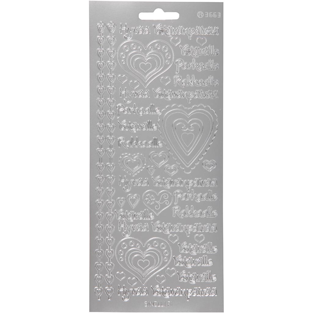 Creativ company stickers, hyvaa ystävänpäivää, sheet 10x23 cm, silver, 1 sheet