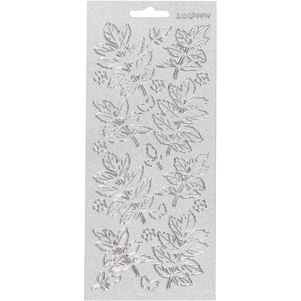 Creativ company stickers, leaves, sheet 10x23 cm, silver, 1 sheet