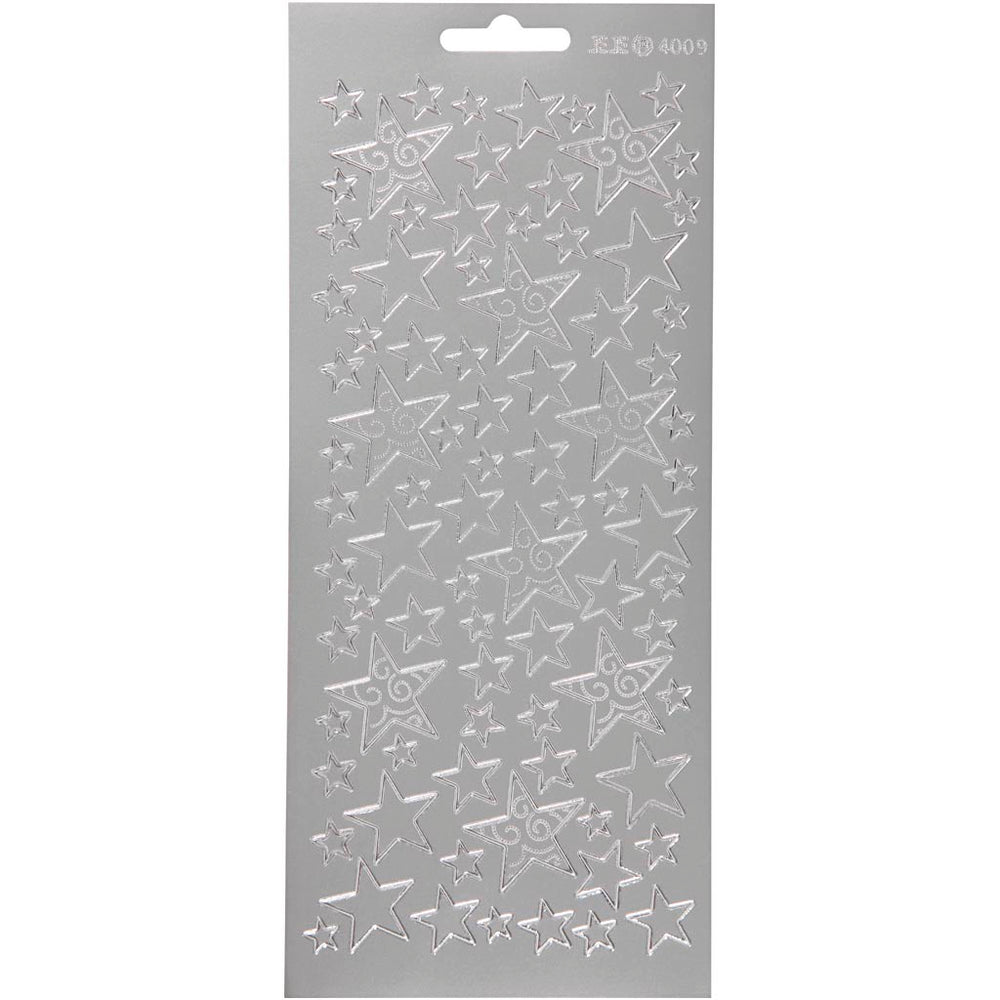 Creativ company stickers, stars, sheet 10x23 cm, silver, 1 sheet