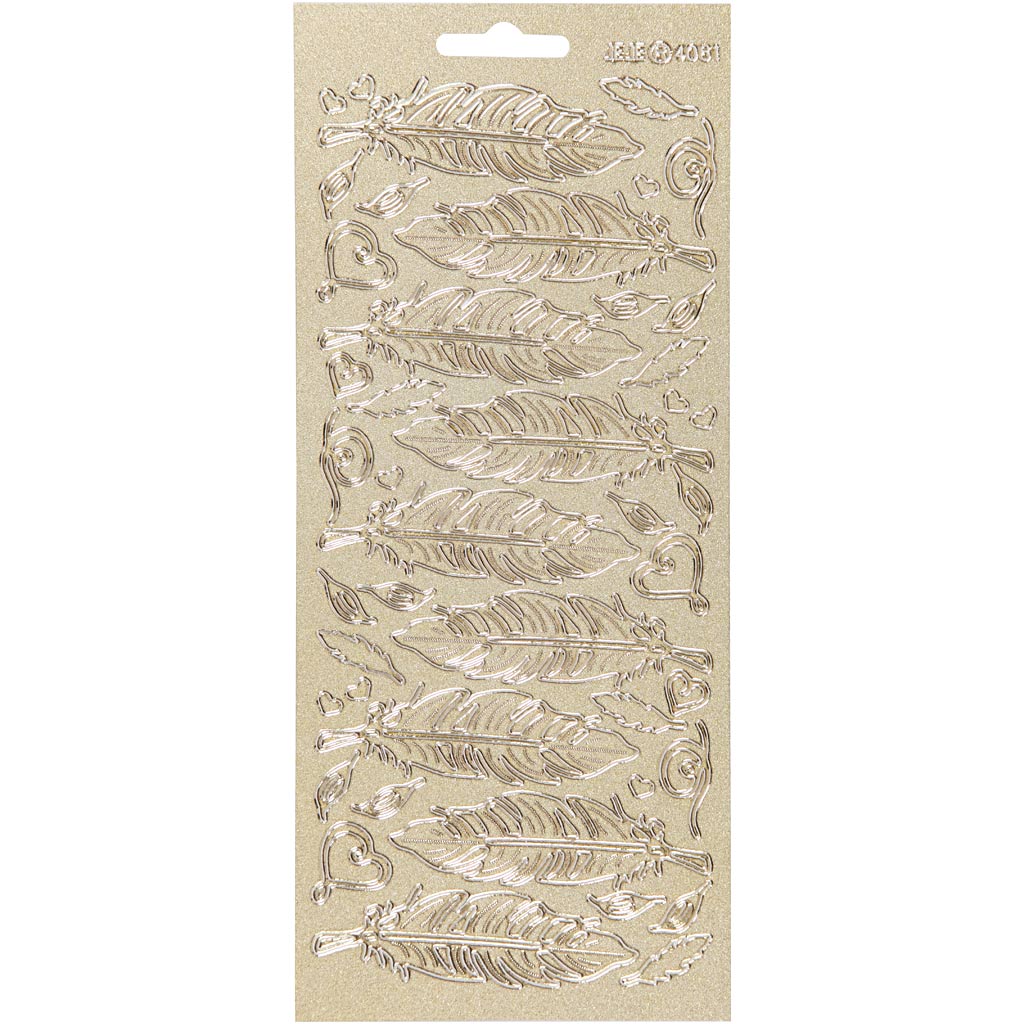 Creativ company stickers, feathers, sheet 10x23 cm, gold, 1 sheet