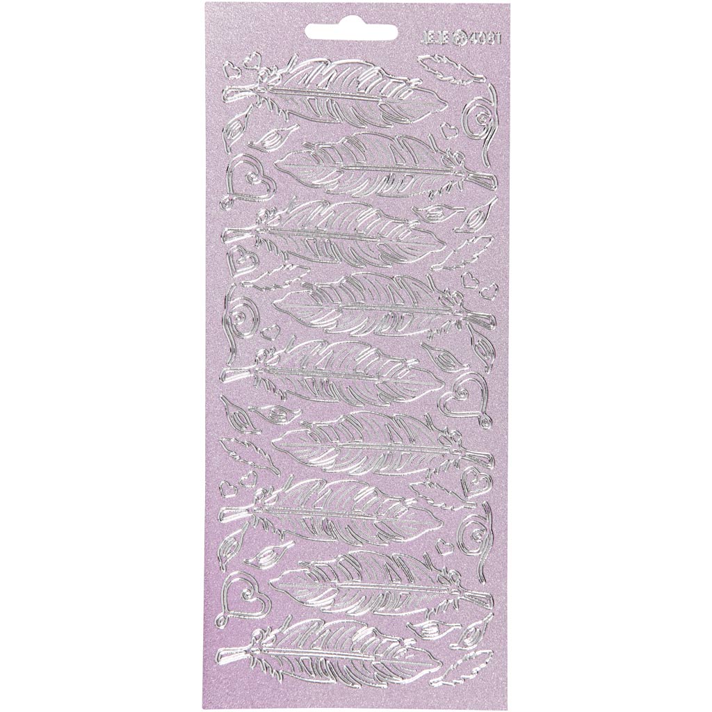 Creativ company stickers, feathers, sheet 10x23 cm, silver, 1 sheet