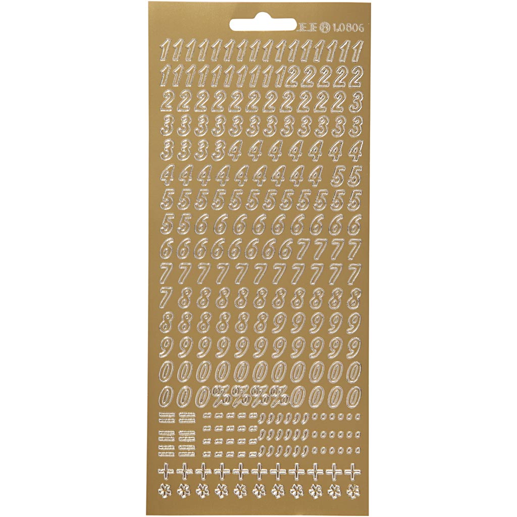 Creativ company stickers, numbers, sheet 10x23 cm, gold, 1 sheet
