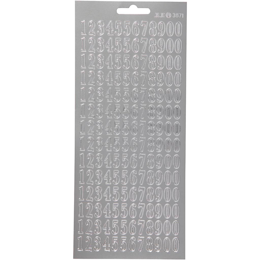 Creativ company stickers, numbers, sheet 10x23 cm, silver, 1 sheet