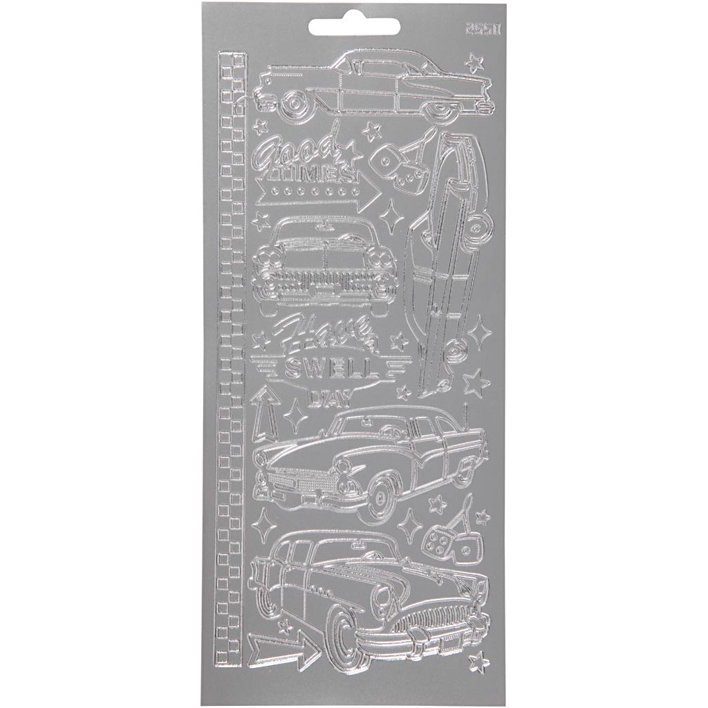 Creativ company stickers, cars, sheet 10x23 cm, silver, 1 sheet