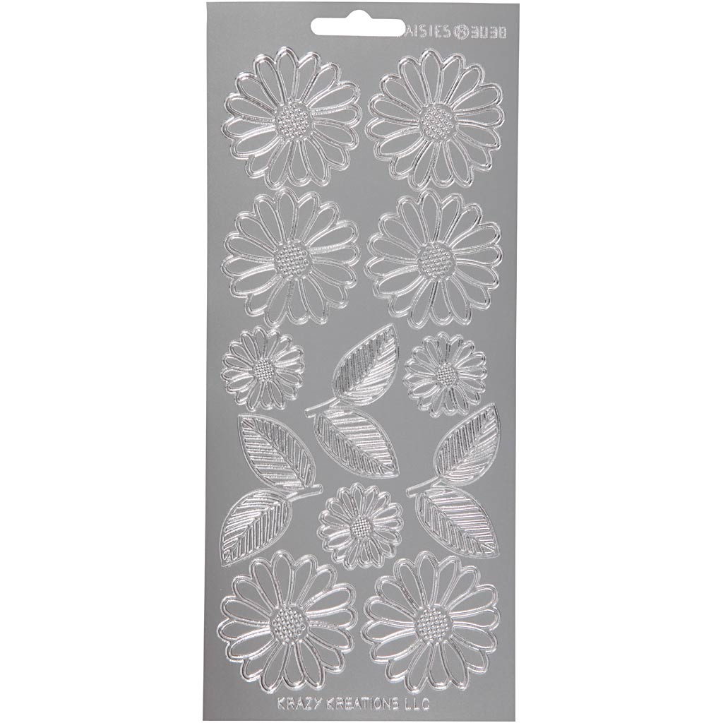 Creativ company stickers, daisies, sheet 10x23 cm, silver, 1 sheet