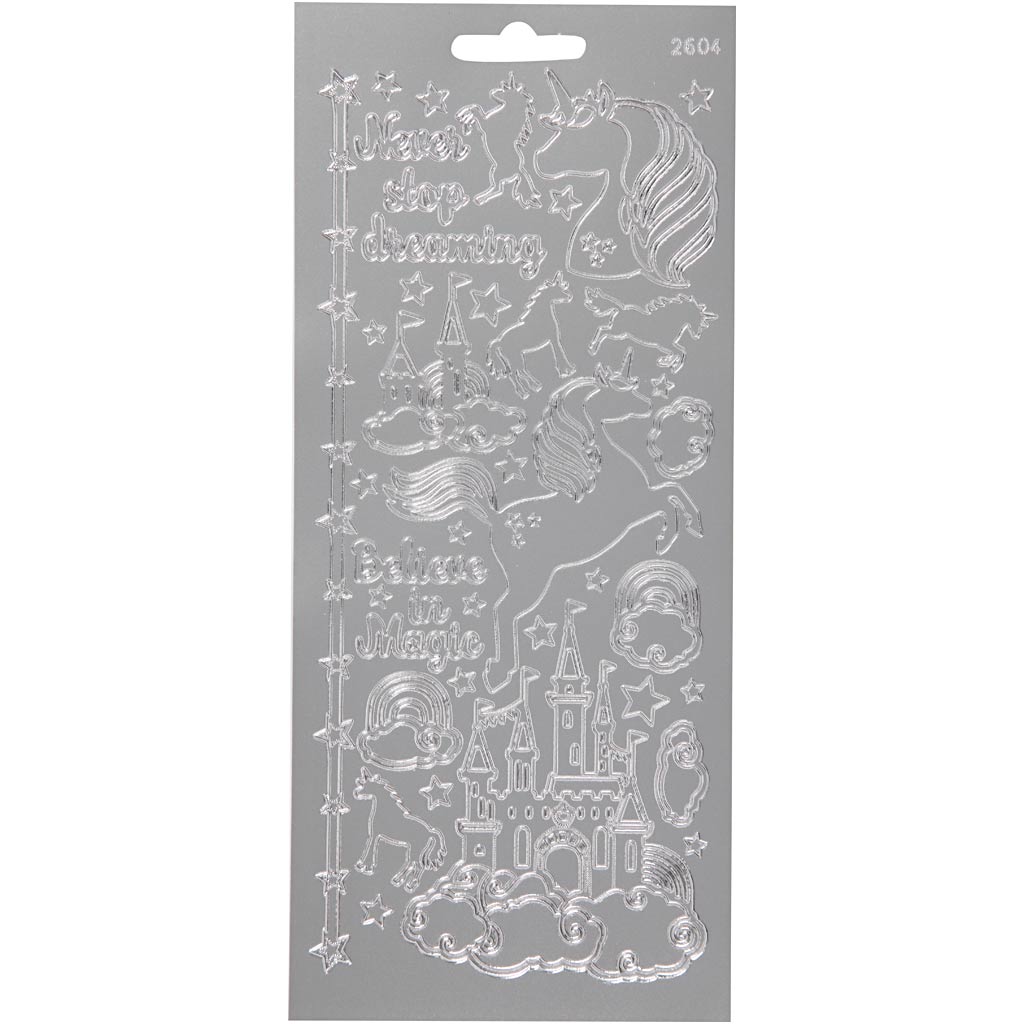 Creativ company stickers, unicorn, sheet 10x23 cm, silver, 1 sheet