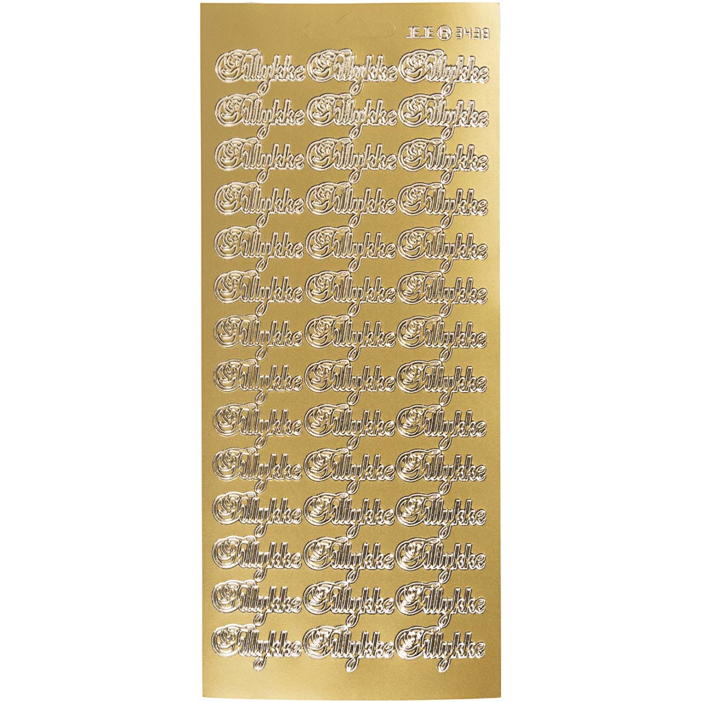 Creativ company stickers, tillykke, sheet 10x23 cm, gold, 1 sheet