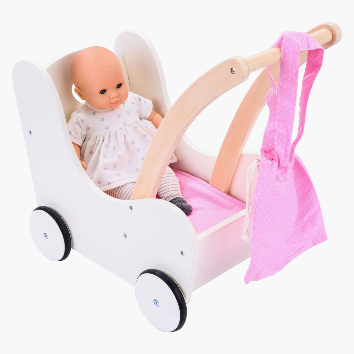 Wooden Doll Walker Pink White