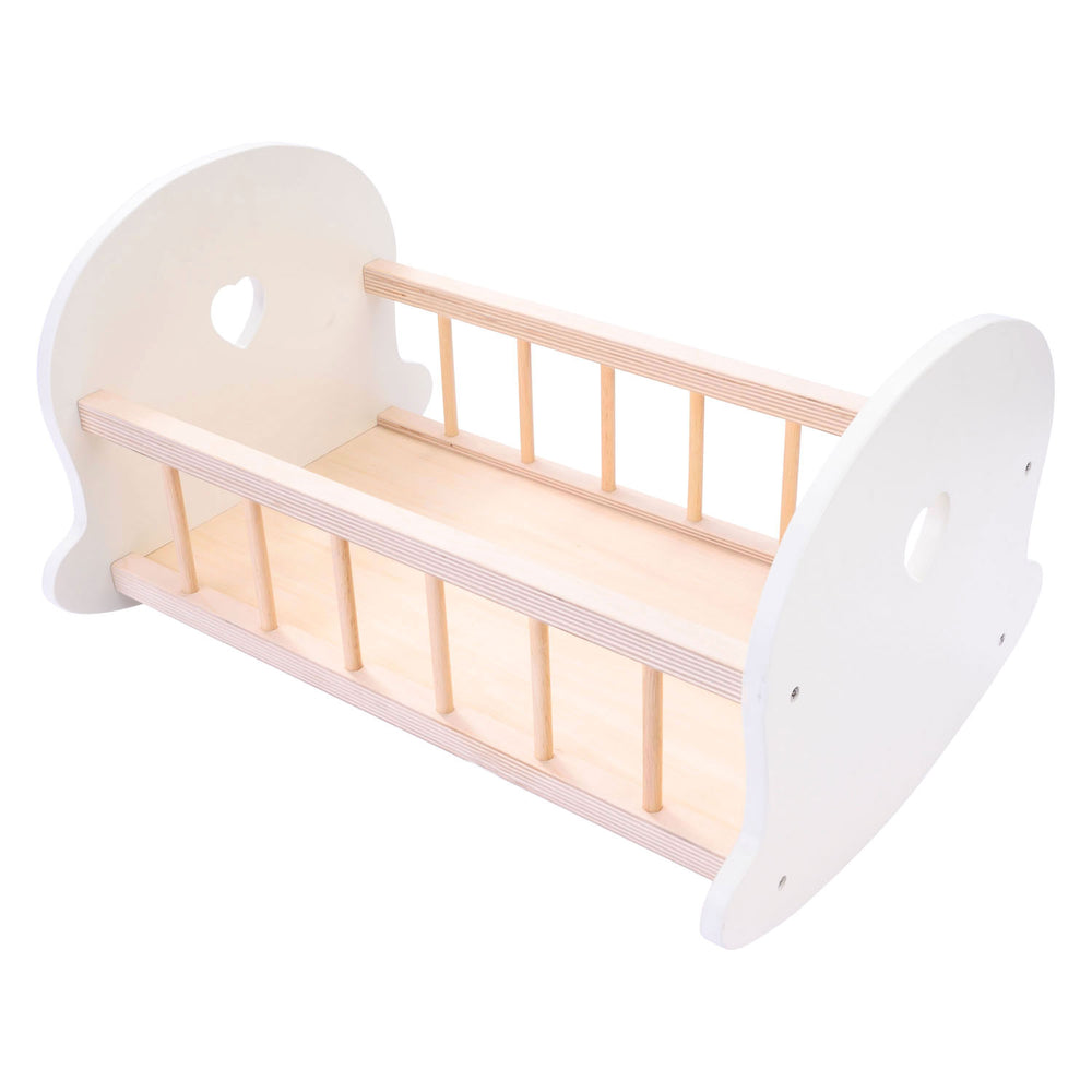 Cuna de columpio de cama de muñeca, blanco gris