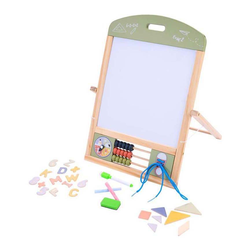 Wooden table school and whiteboard