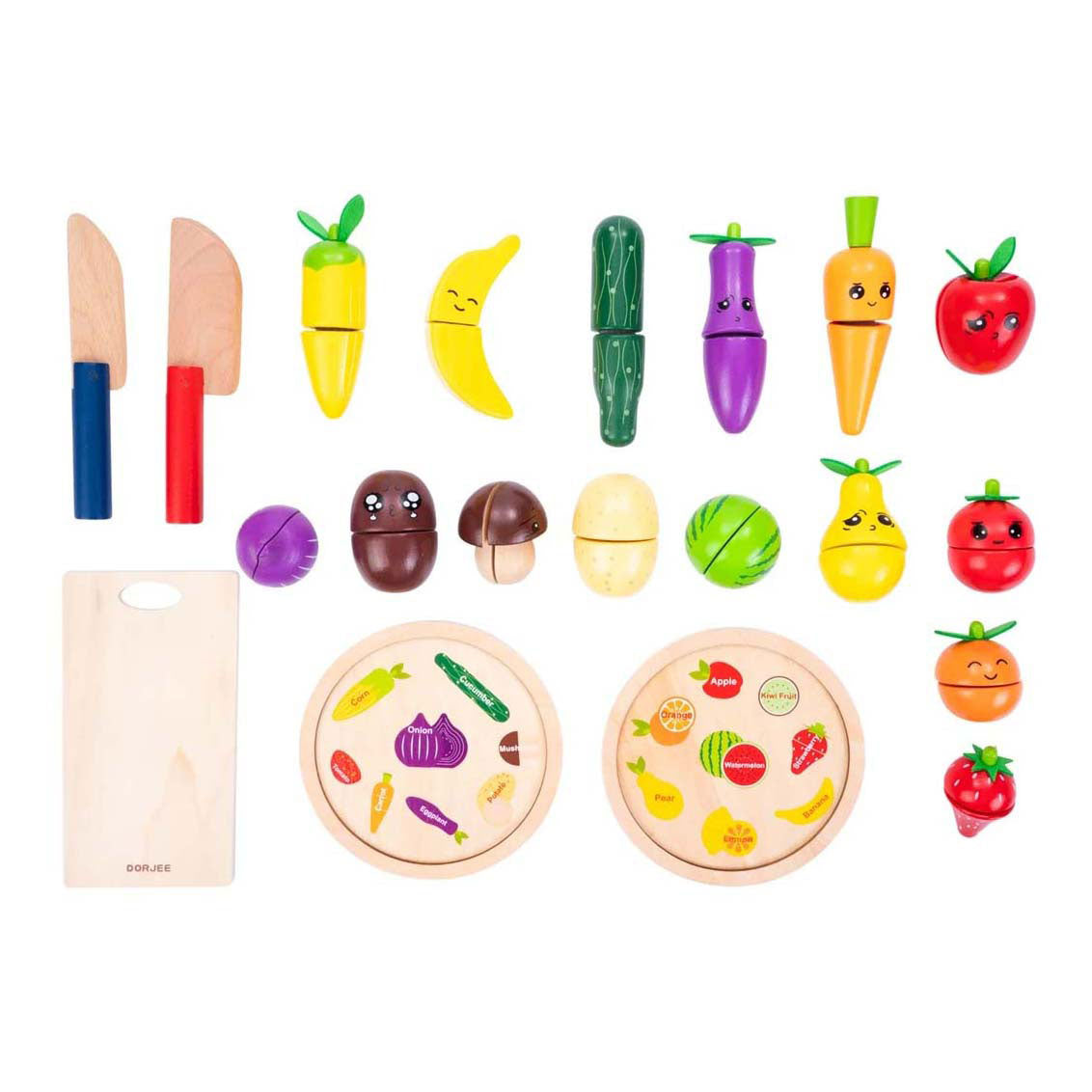 Wooden cutting set for vegetables and fruit
