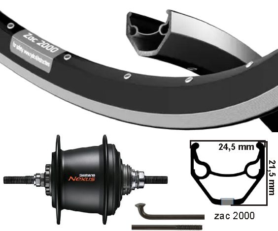 Kgs Rear Rad 28 Zoll Zac 2000 Black Silver Nexus 7 Roller Brems