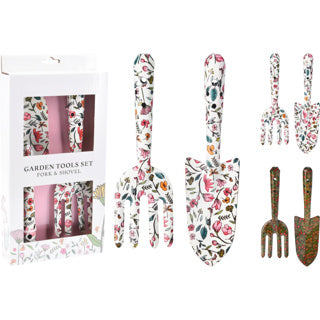 Tuingereedschap set 2 assorti print | 4 stuks