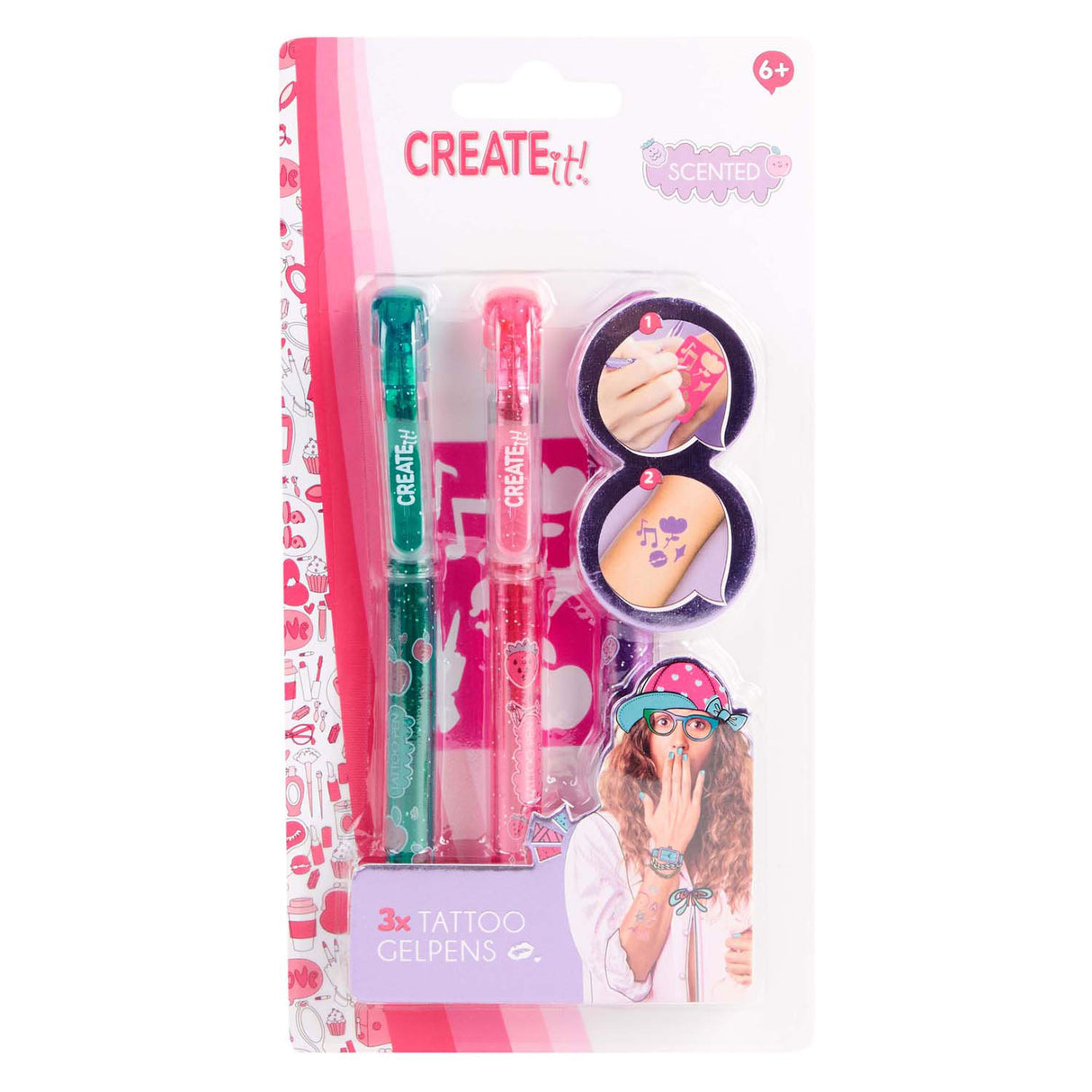 Create it! tattoo scent pens, 3pcs + template