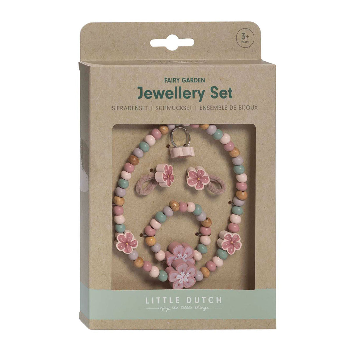 Little Dutch wooden jewelry set flowers, 4 pieces.