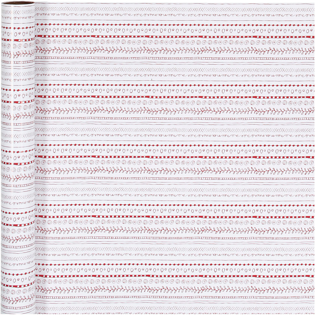 Creativ company wrapping paper, doodles, w: 70 cm, 80 gr, red, white, 4 m 1 roll