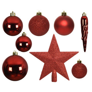 Kaemingk Christmas balls plastic shiny, matt, glitter mix Christmas red 33 pieces in a box 8 cm