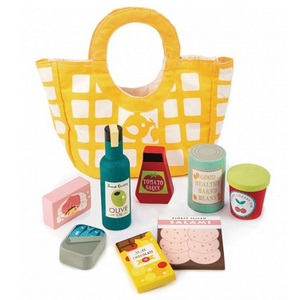 Tender toys wooden shopping + canvas bag