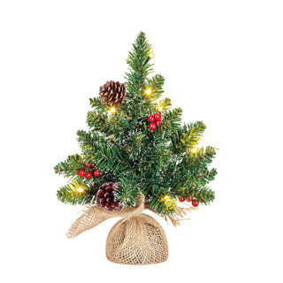 Edelman Creston Christmas tree LED battery operated green with burlap 10l tips 28 - h30xd15cm
