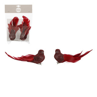 Edelman clip bird red 2 pieces - l8xb5xh6.5cm
