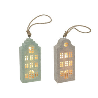 Canal house pendant beige green felt led 14.5cm 2 assorted