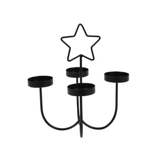 Tea light holder 4 arms with star metal black