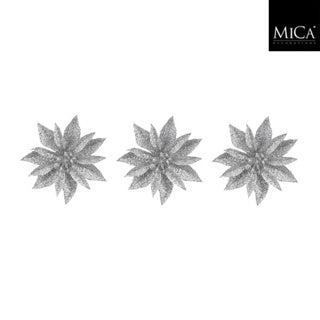 Edelman clip poinsettia silver 3 pieces - h3xd10cm