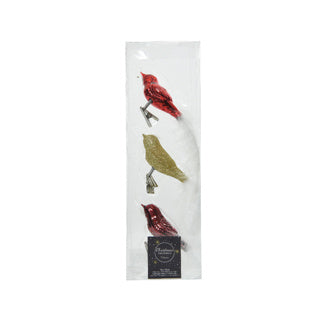Bird glass shiny, glitter white feather tail mixl. 3cm x w.8cm x h.3.5cm | 30 pieces