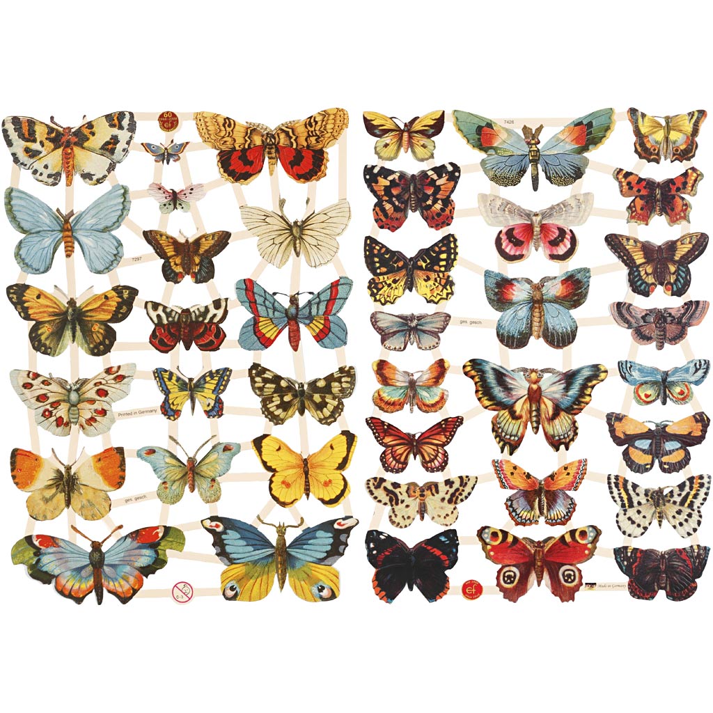 Creativ company vintage pictures, butterflies, sheet 16.5x23.5 cm, 2 sheets 1 box