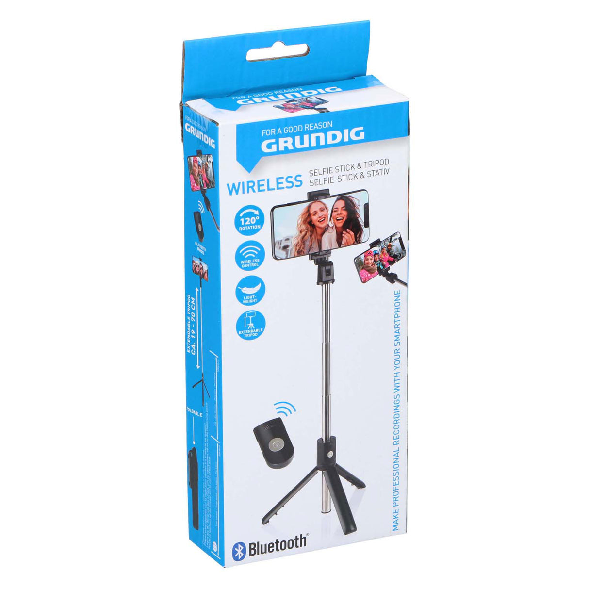 Selfie stick with tripod and bluetooth
