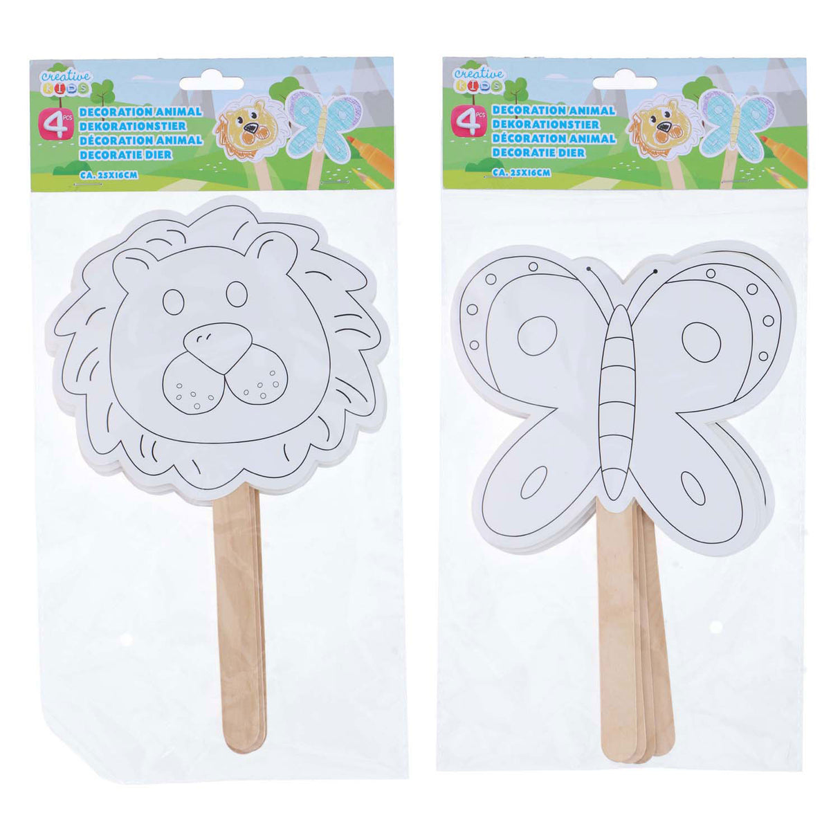 Decorative masks with wooden handle, 4 pcs.