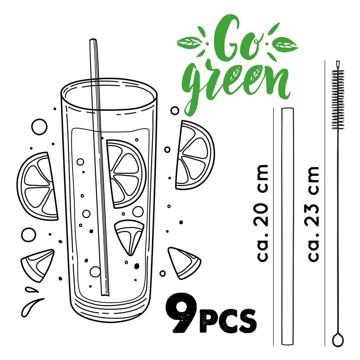 Bamboo straws, 9 pcs.