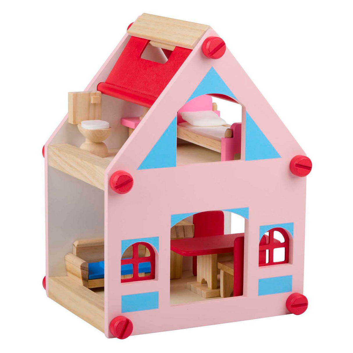 Wooden doll house with accessories, 30 pcs.