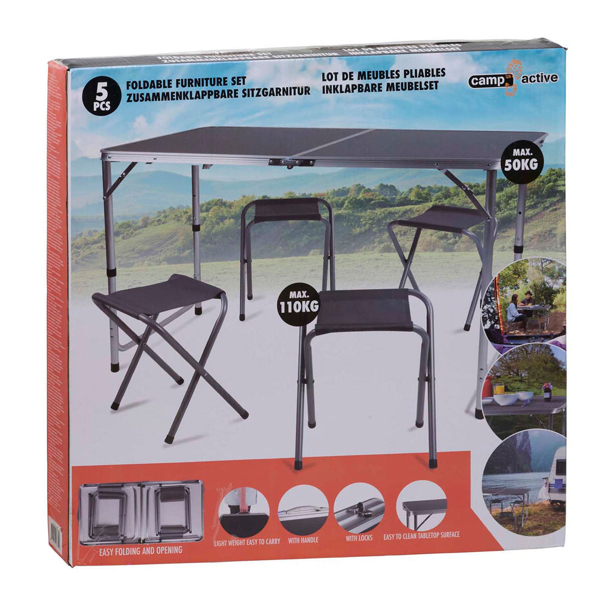 Folding furniture set 120x60cm, 5-piece.