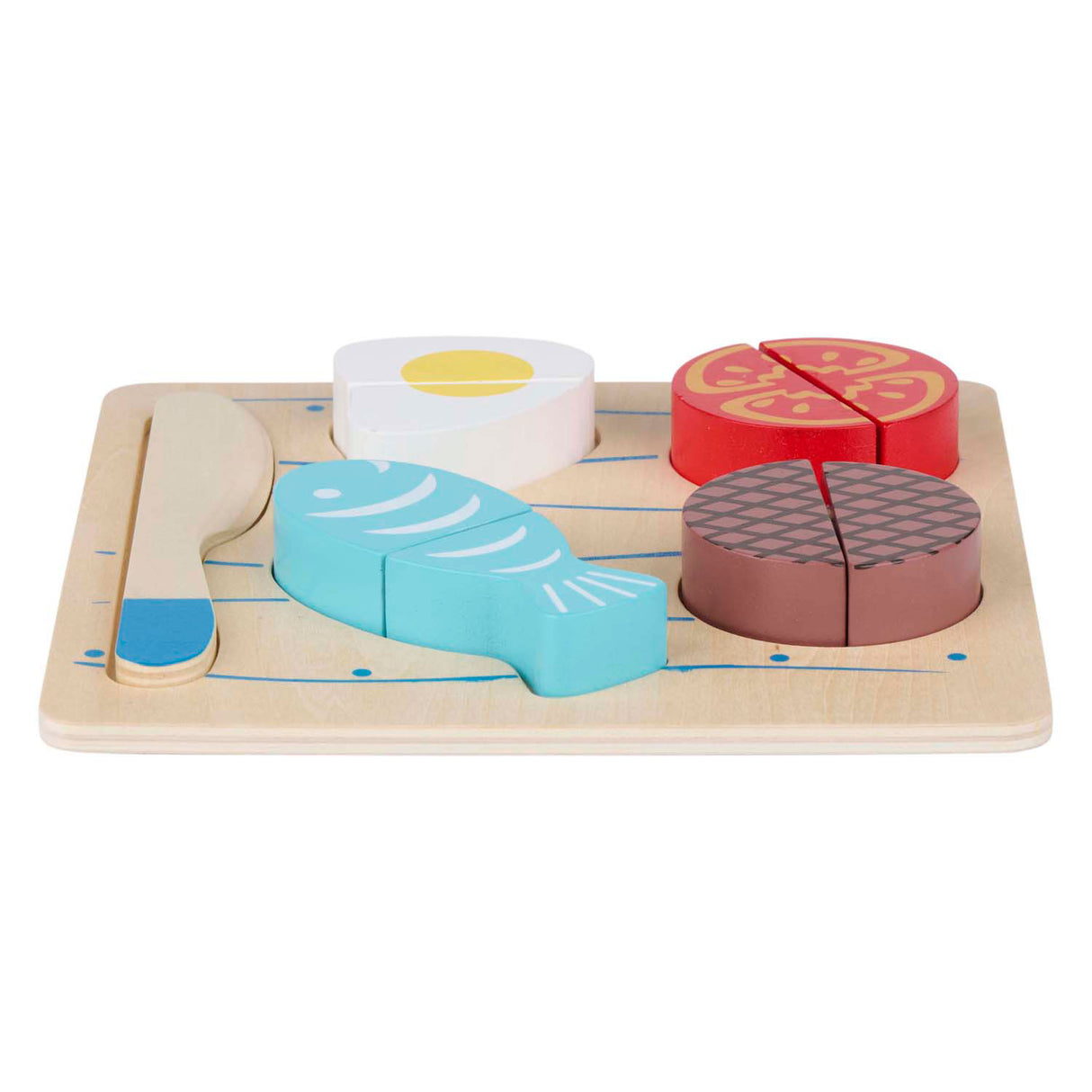 Houten snijpuzzel vlees vis - 9dlg.