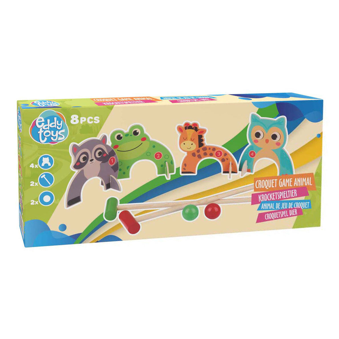 Wooden croquet game animals, 8 pieces.