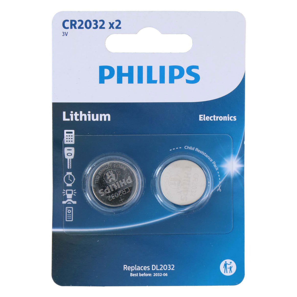 Knoflíková baterie CR2032, 2 ks.