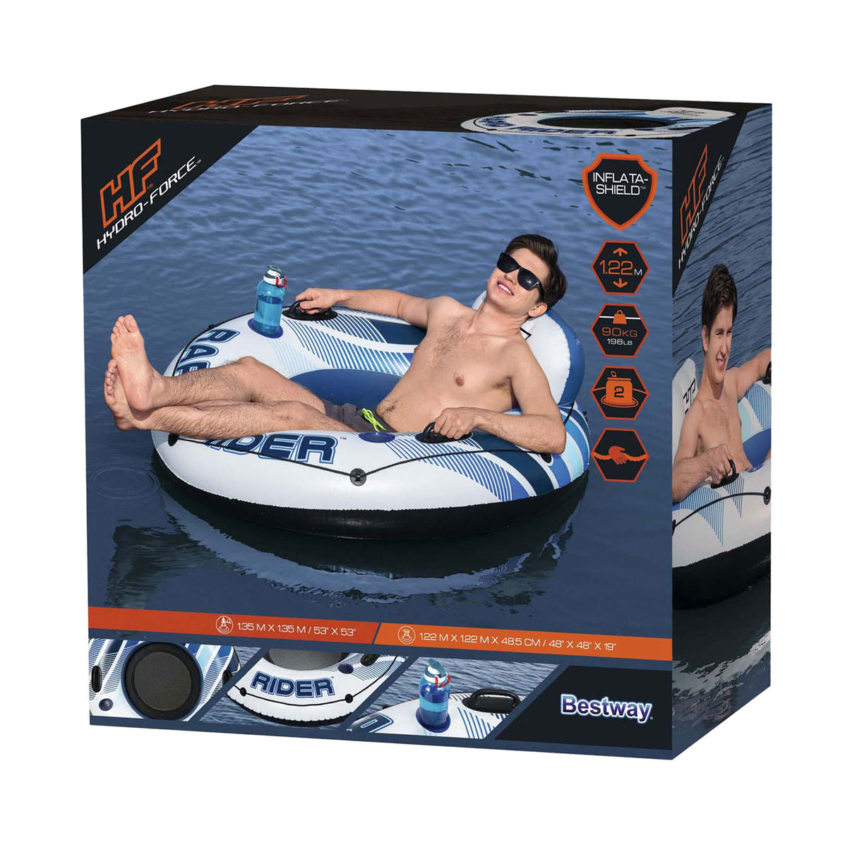 Flotador de natación Bestway Hydro Force Rapid Rider de un solo tubo, 122 cm