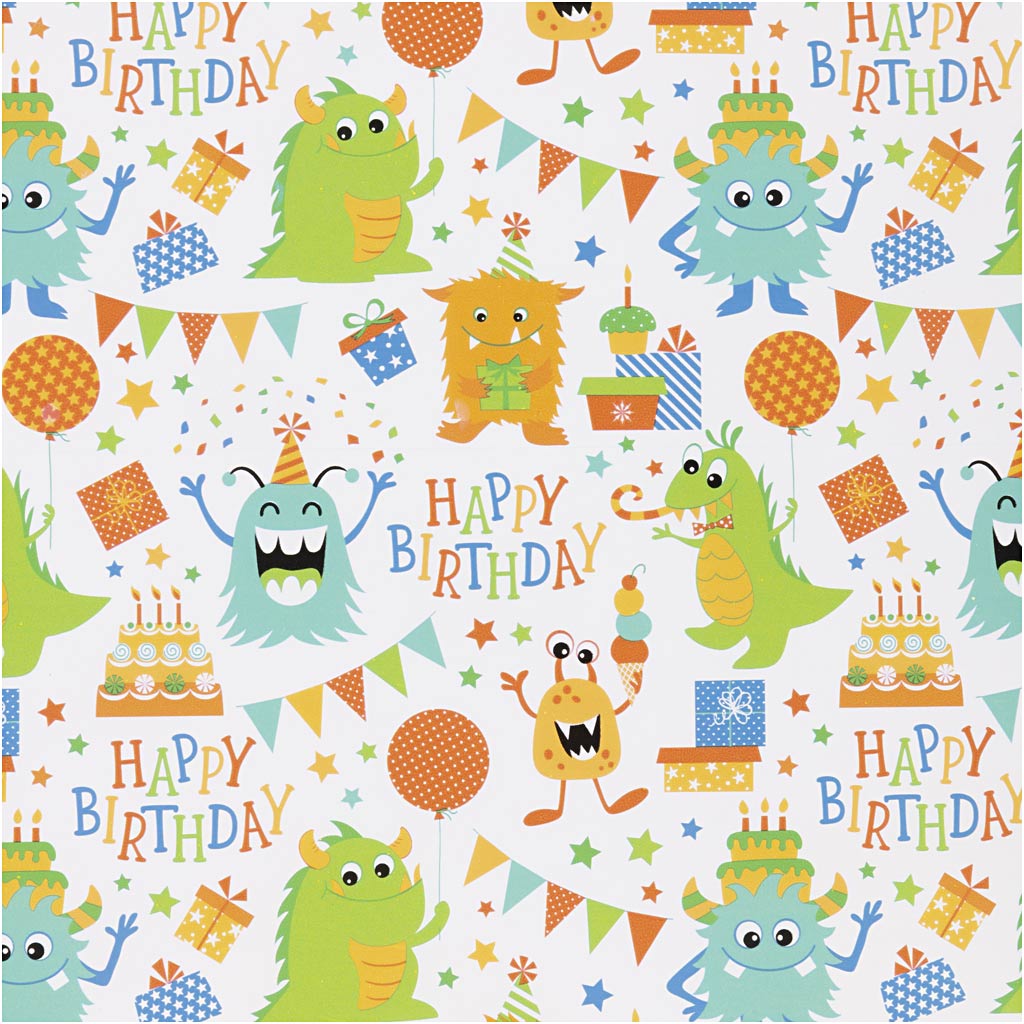 Creativ company wrapping paper, birthday, w: 50 cm, 80 gr, cheerful colors, 5 m 1 roll
