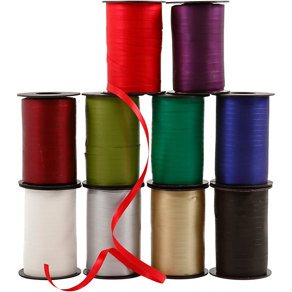 Creativ company gift ribbon, w: 10 mm, various colors, 10x250 m 1 box