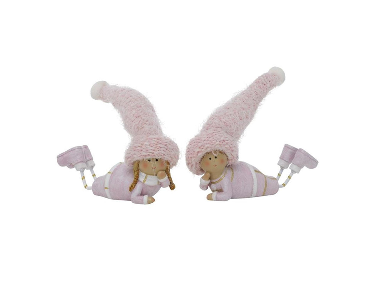 Boltze home beeld kind met puntmuts h8cm roze