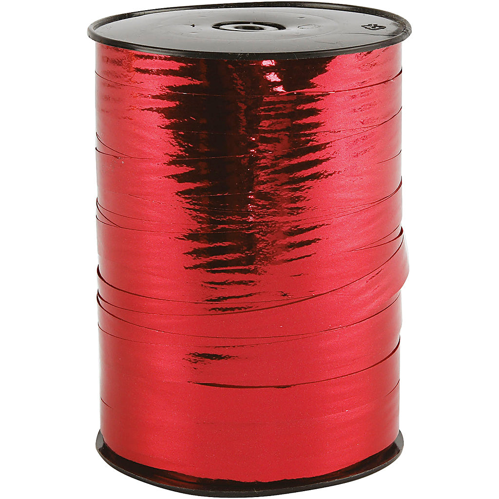 Gift ribbon, W: 10 mm, glossy, red metallic, 250 m 1 roll