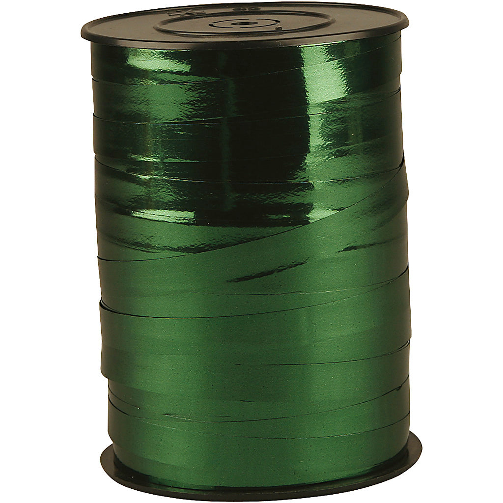 Gift ribbon, W: 10 mm, glossy, green metallic, 250 m 1 roll