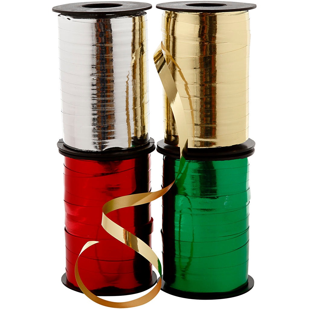 Gift ribbon, W: 10 mm, glossy, 4x250 m 1 box