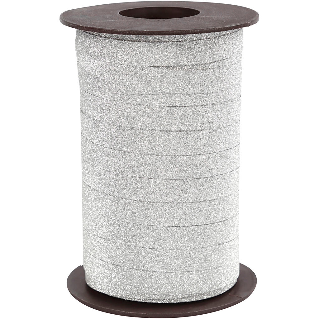 Creativ company gift ribbon, w: 10 mm, glitter, silver, 100 m 1 box