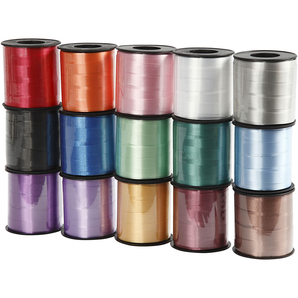 Creativ company gift ribbon, w: 10 mm, glossy, various colors, 15x50 m 1 box